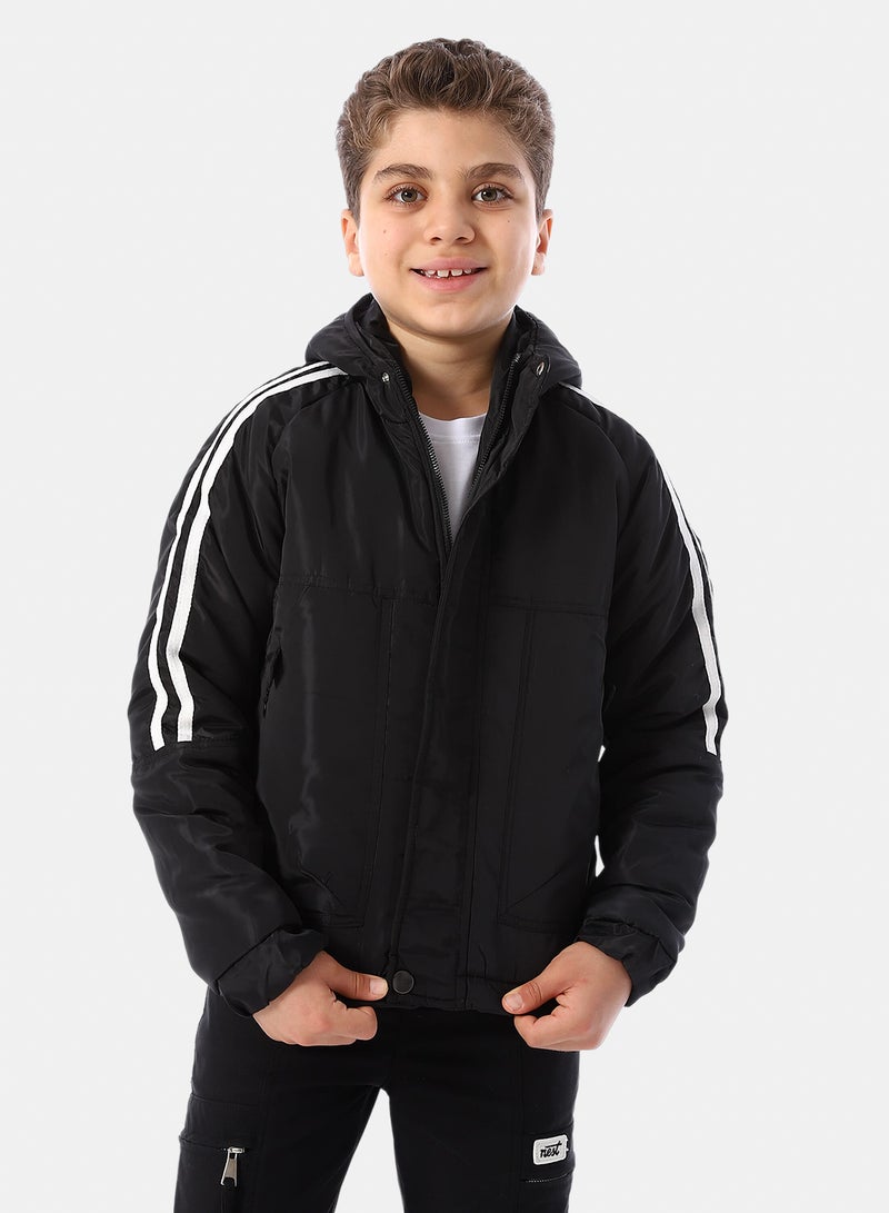Andora Long Sleeves Hooded Neck Boys' Puffer Jacket - Black - Image 1