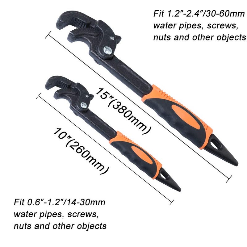 boeray 2 Pack Adjustable Wrench Quick Multi-function Self-Adjusting Spanner Power Grip Pipe Wrench 0.6â€-2.4â€/14mm-60mm - Image 2