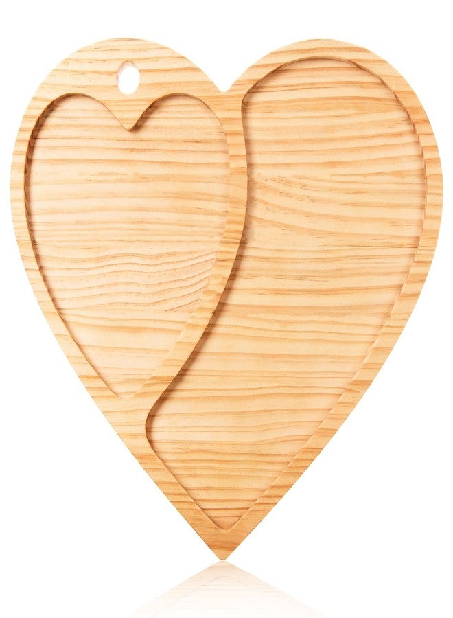 FOBSME Valentine Wooden Serving Tray Heart Wooden Platter Heart Shape Wood Charcuterie Board Pine Wood Cheese Cookie Snack Dish Plate for Wedding Mother's Day Holiday Supplies,14.17x12.4x0.59 - Image 1