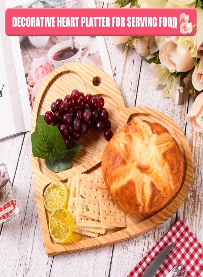 FOBSME Valentine Wooden Serving Tray Heart Wooden Platter Heart Shape Wood Charcuterie Board Pine Wood Cheese Cookie Snack Dish Plate for Wedding Mother's Day Holiday Supplies,14.17x12.4x0.59 - Image 3