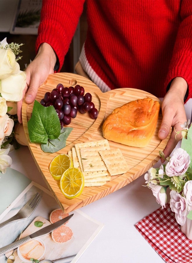 FOBSME Valentine Wooden Serving Tray Heart Wooden Platter Heart Shape Wood Charcuterie Board Pine Wood Cheese Cookie Snack Dish Plate for Wedding Mother's Day Holiday Supplies,14.17x12.4x0.59 - Image 4