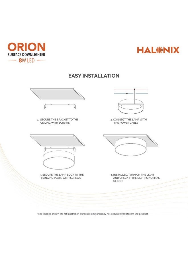Halonix هالونيكس بولي كربونات 8 واط أبيض دافئ أوريون دائري بدون حواف ضوء سقف LED | ضوء سقف LED للمنزل والمتجر والمكتب | عبوة من 2، أبيض دافئ. - Image 3