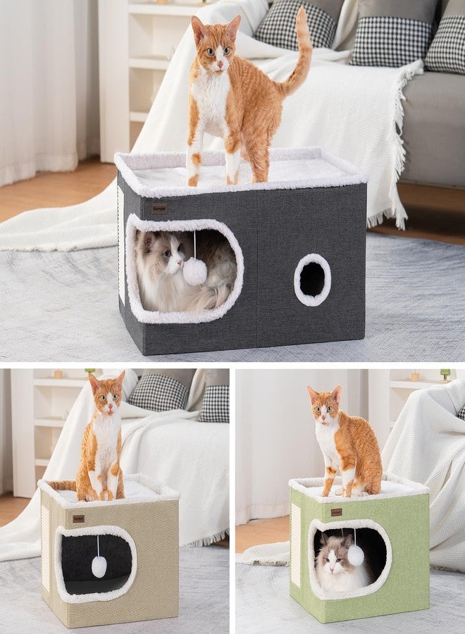 سرير قطط Garnpet للقطط المنزلية، بيت مكعب، أسرة وأثاث كهف مغطى للقطط مع لوحة خدش وخيمة للاختباء، منزل قطط عصري لطيف للحيوانات الأليفة الصغيرة والكبيرة، كبير، أخضر - Image 3