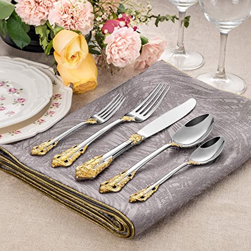 KEAWELL Luxury 65 Pieces 1810 Stainless Steel Flatware set Service for 12 silver plated with gold accents Fine Silverware set and Dishwasher Safe - Image 3