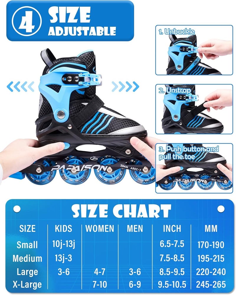 PAPAISON Adjustable Inline Skates Boys Ages 4-16, Roller Skates for Girls Kids Ages 5-8 8-12 with Full Light Up Wheels, Outdoor Skates Illuminating Skates for Children Teens Women - Image 3