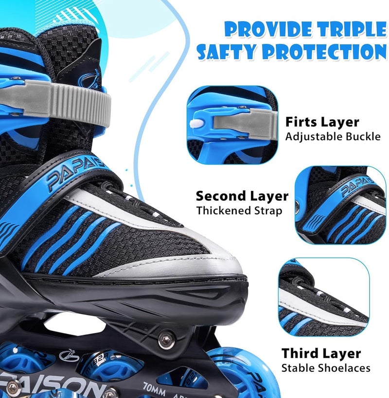 PAPAISON Adjustable Inline Skates Boys Ages 4-16, Roller Skates for Girls Kids Ages 5-8 8-12 with Full Light Up Wheels, Outdoor Skates Illuminating Skates for Children Teens Women - Image 4