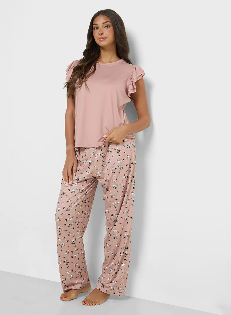 جينجر T-Shirt & Floral Printed Pyjama Set