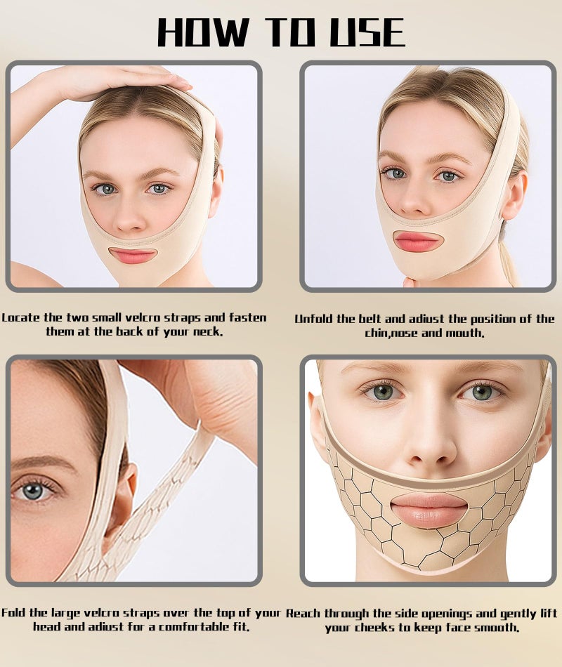 Zytiqt Face Lifting Mask, Jawline Shaper with Adjustable Strap, Double Chin Reducer for Face Contouring, Includes 1 Face Mask and 1 Skin Tone Pressure Band, Polyester Fabric - Image 2