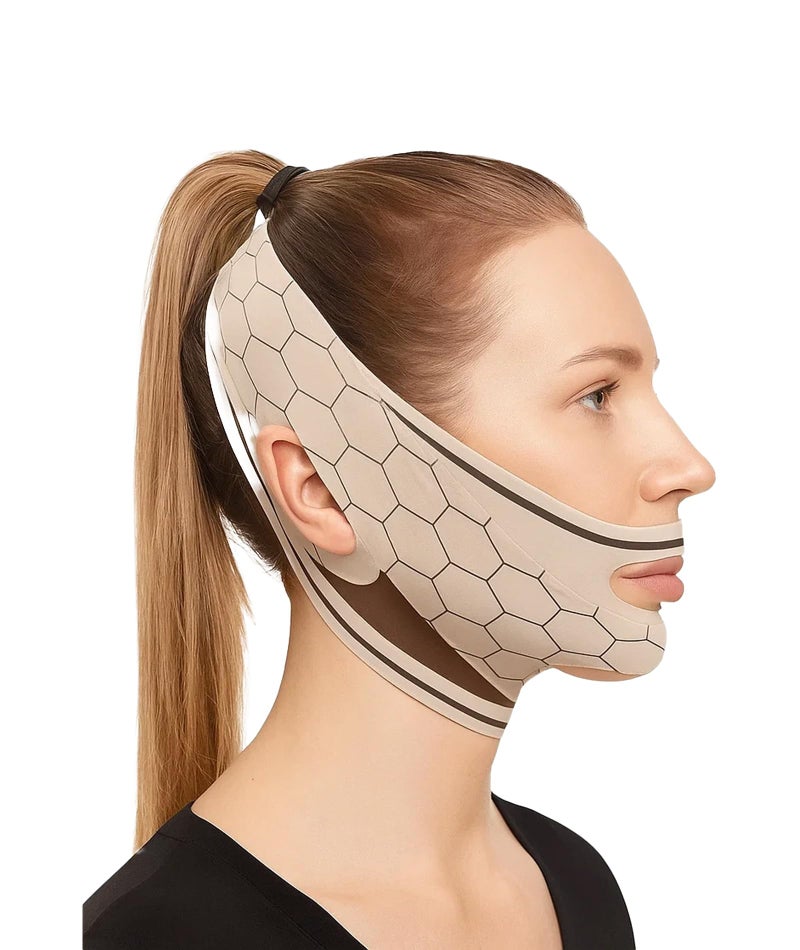Zytiqt Face Lifting Mask, Jawline Shaper with Adjustable Strap, Double Chin Reducer for Face Contouring, Includes 1 Face Mask and 1 Skin Tone Pressure Band, Polyester Fabric - Image 1