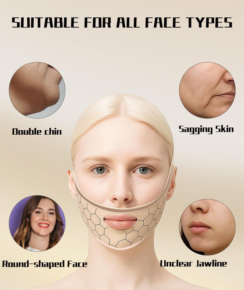 Zytiqt Face Lifting Mask, Jawline Shaper with Adjustable Strap, Double Chin Reducer for Face Contouring, Includes 1 Face Mask and 1 Skin Tone Pressure Band, Polyester Fabric - Image 4