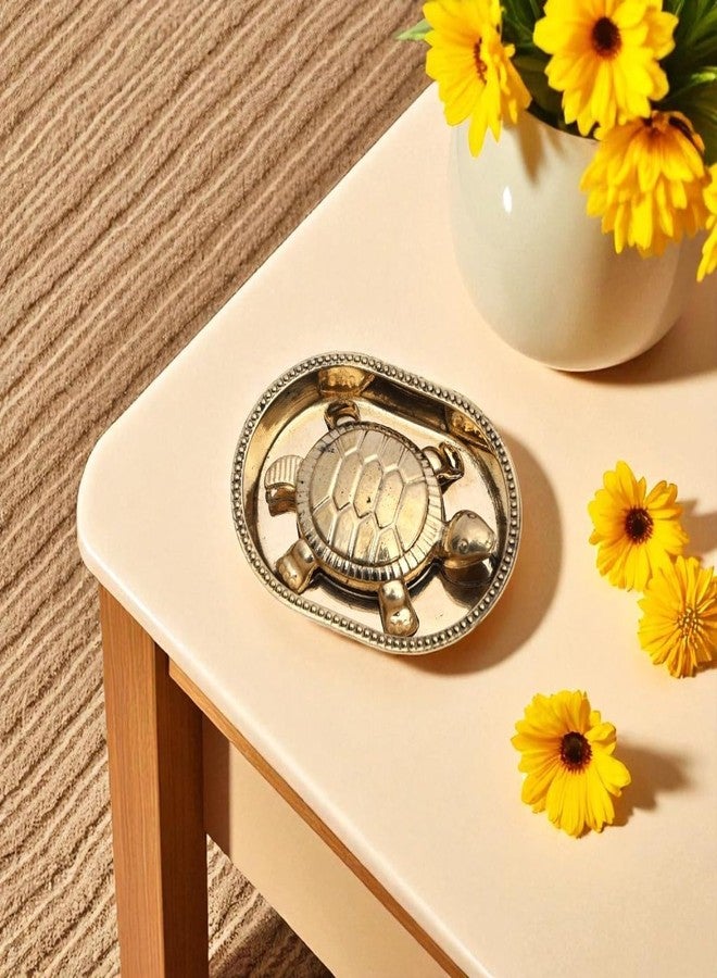 NATRIEL Vintage Brass Turtle Decorative Tray, Antique Gold Finish, Beaded Border Design, 7 cm Diameter, 1.2 cm Height, Home Decor Accent - Image 3