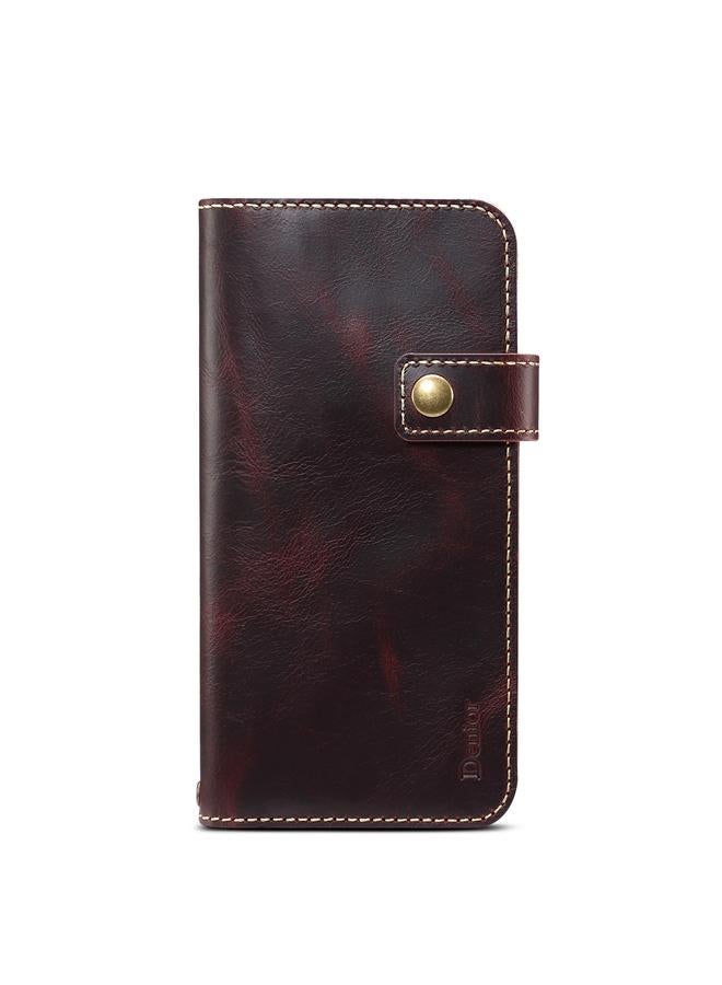 Denior Case For iPhone 13 Oil Wax Cowhide DK Magnetic Button Leather Phone Case - Image 2