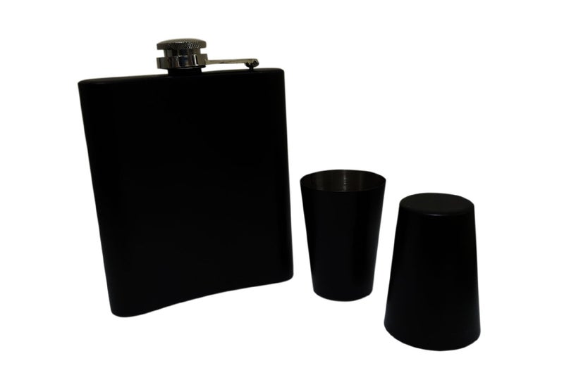 Dynore Black Hip Flask 7 oz with 2 Shot Glasses - Image 5