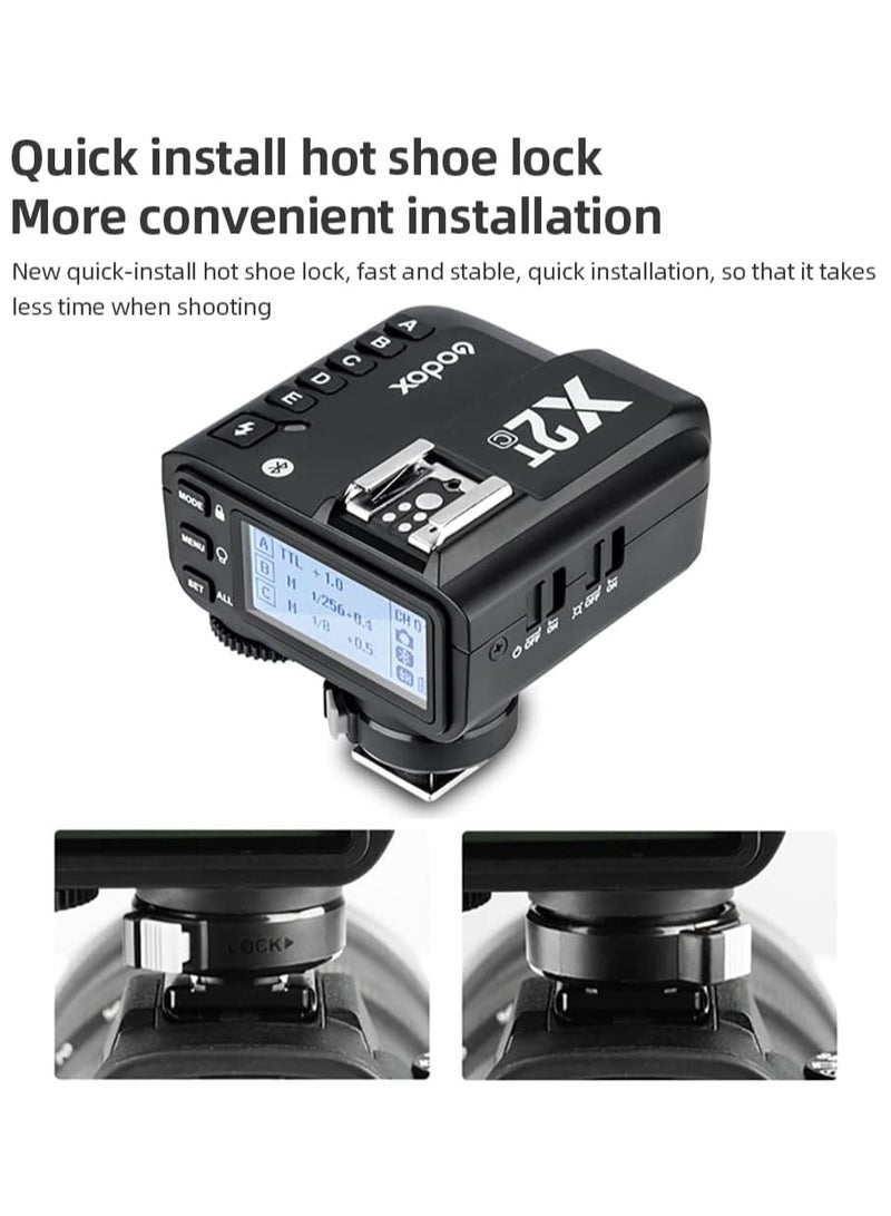 X2T-C TTL Wireless Flash Trigger for Canon, 1/8000s HSS Bluetooth Connection Supports iOS/Android App Controller, TCM Function, 5 Separate Group Buttons, New Hotshoe Locking, New AF Assist Light