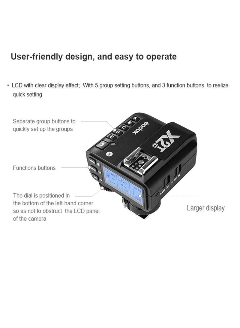 X2T-C TTL Wireless Flash Trigger for Canon, 1/8000s HSS Bluetooth Connection Supports iOS/Android App Controller, TCM Function, 5 Separate Group Buttons, New Hotshoe Locking, New AF Assist Light