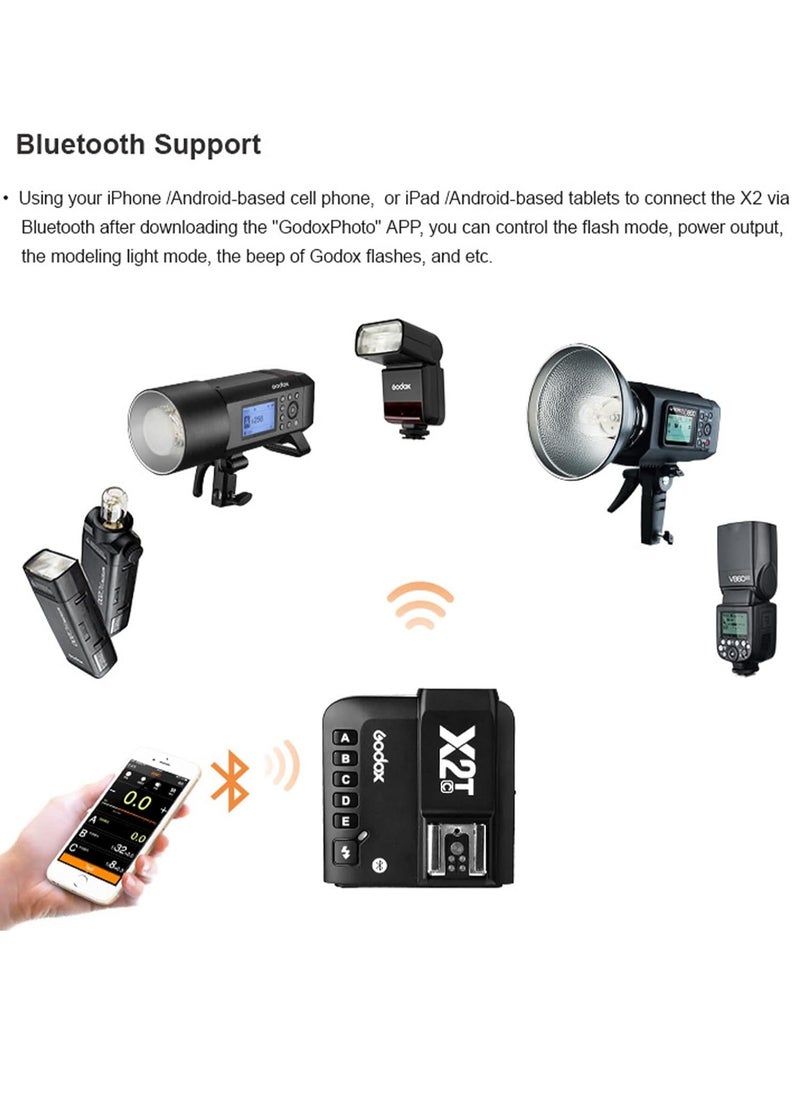 Godox X2T-C TTL Wireless Flash Trigger for Canon, 1/8000s HSS Bluetooth Connection Supports iOS/Android App Controller, TCM Function, 5 Separate Group Buttons, New Hotshoe Locking, New AF Assist Light  - Image 5