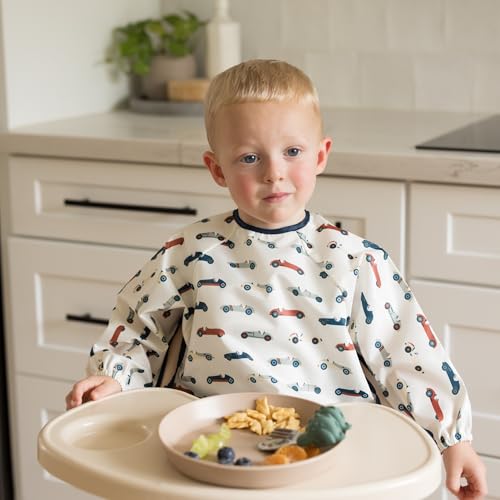 Tiny Twinkle Long Sleeve Bib for Babies & Toddlers | Waterproof Smock Bib for Eating | Machine Washable & Mess-Proof Feeding Essentials | Newborn Shower Gift (Vintage Cars, Small 6-24 Months) - Image 2