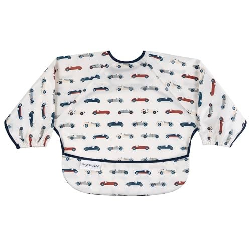 Tiny Twinkle Long Sleeve Bib for Babies & Toddlers | Waterproof Smock Bib for Eating | Machine Washable & Mess-Proof Feeding Essentials | Newborn Shower Gift (Vintage Cars, Small 6-24 Months) - Image 1