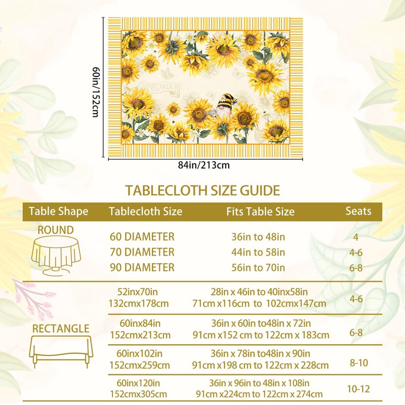 Hexagram Spring Tablecloth 60x84 Inch Rectangle, Sunflower Tablecloths Yellow Floral Table Cloth Farmhouse Season for Home Kitchen Dining Party Decor - Image 2