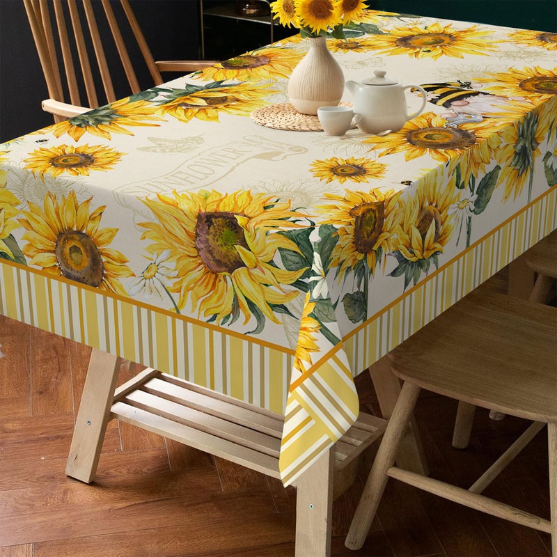 Hexagram Spring Tablecloth 60x84 Inch Rectangle, Sunflower Tablecloths Yellow Floral Table Cloth Farmhouse Season for Home Kitchen Dining Party Decor - Image 5