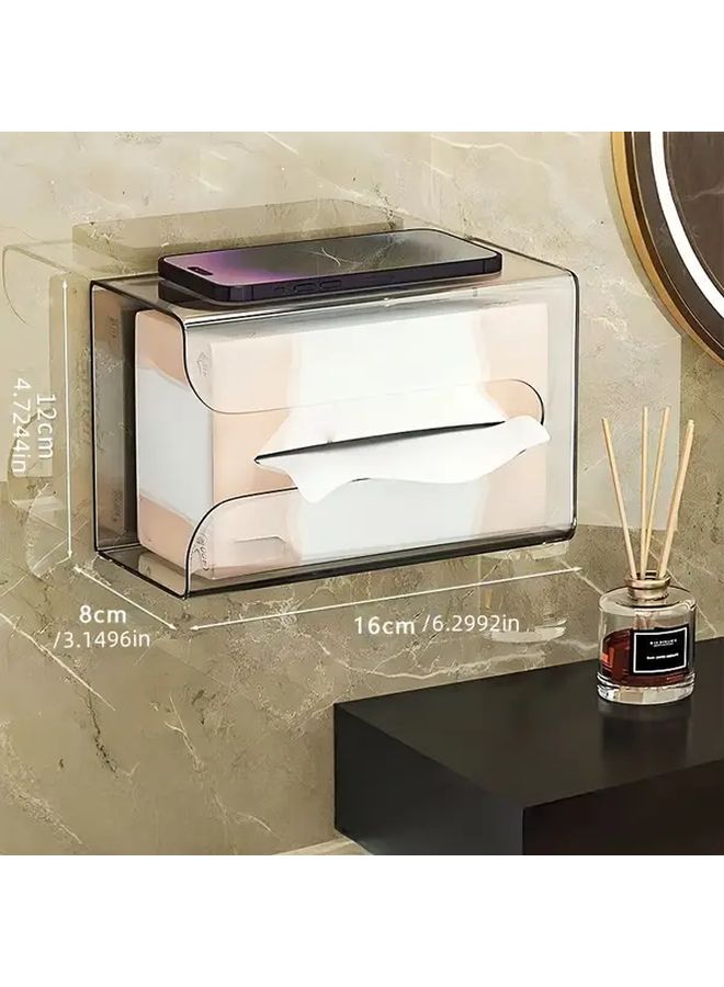 White Wall Mounted No Drill Tissue Holder Bathroom Kitchen Storage Organizer - Image 5