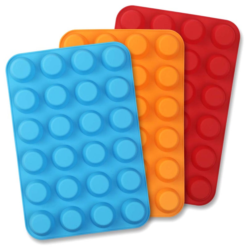 Cozihom Silicone Muffin Pan Cupcake Pan 24 Cups Food Grade Egg Muffin Baking Silicone Molds Nonstick 3 Pcs