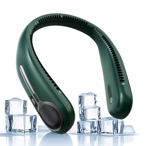 Kinhowly Portable Neck Fan Personal Wearable Bladeless Fan 6000mAh USB Rechargeable 360 Cooling LED Display 4Speeds Hands Free Fan for Outdoor Indoor Birthday Gifts for Men Women Dad Mom Dark green - Image 1