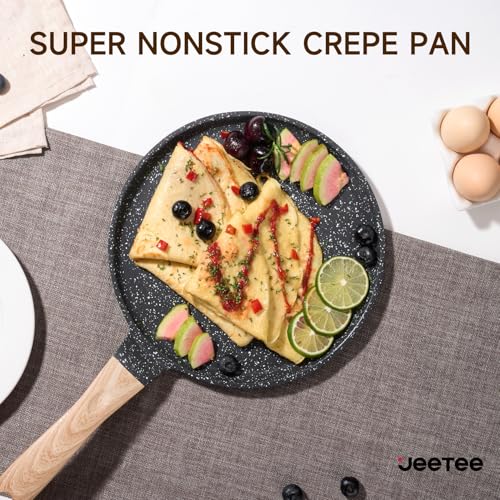 JEETEE Crepe Pan Nonstick, 9.5 Inch Comales Para Tortillas Griddle Pan for Stove Top, Granite Coating Flat Pancake Pan Dosa Tawa, PFOA FREE and Induction Compatible (Grey) - Image 5