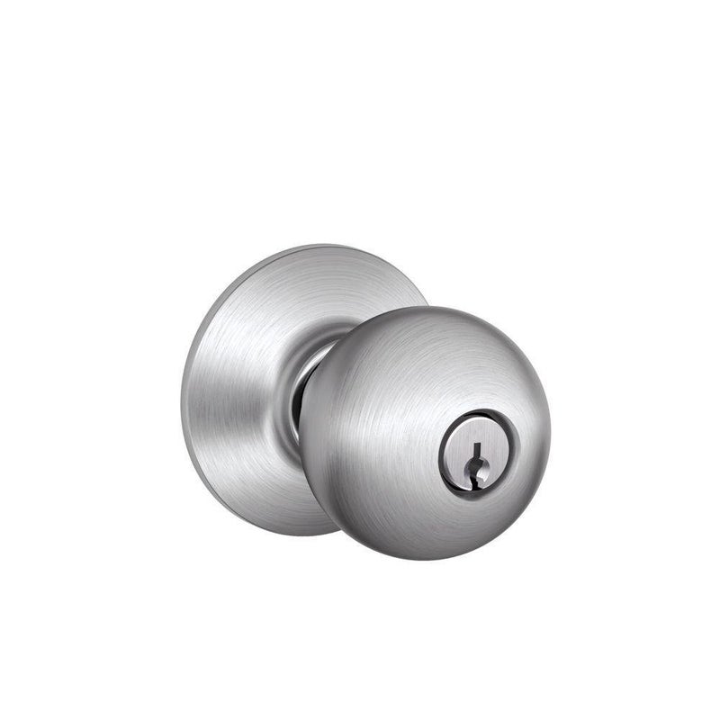SCHLAGE F51A ORB 626 Orbit Knob Keyed Entry Lock Satin Chrome