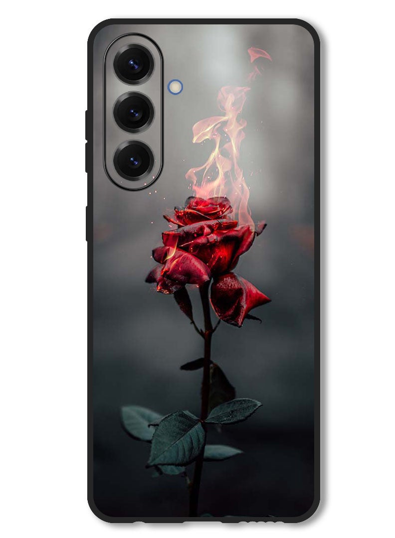 Theodor Case Compatible with Samsung Galaxy F56 6.74 Inch Protection Shockproof Bumper Cover Burning Red Rose - Image 1