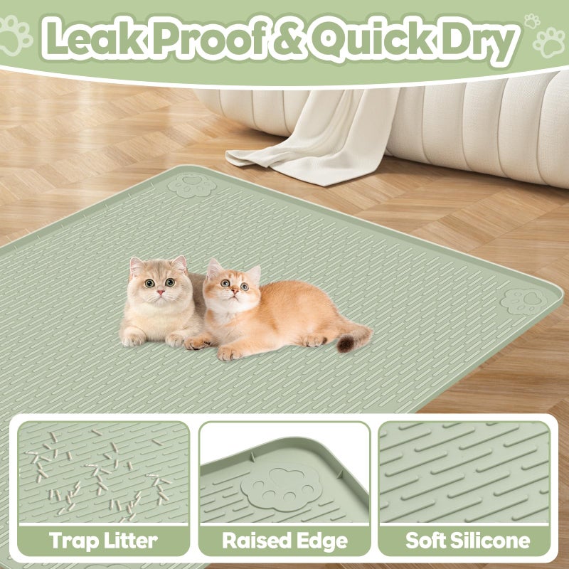 Bartuke Cat Litter Mat, Extra Large 40" x 28" Silicone Mat Litter Trapping Mat for Scatter Control, Soft on Kitty Paws, Easy to Clean (Green) - Image 3