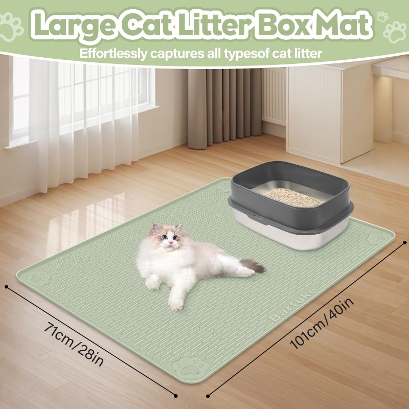 Bartuke Cat Litter Mat, Extra Large 40" x 28" Silicone Mat Litter Trapping Mat for Scatter Control, Soft on Kitty Paws, Easy to Clean (Green) - Image 4