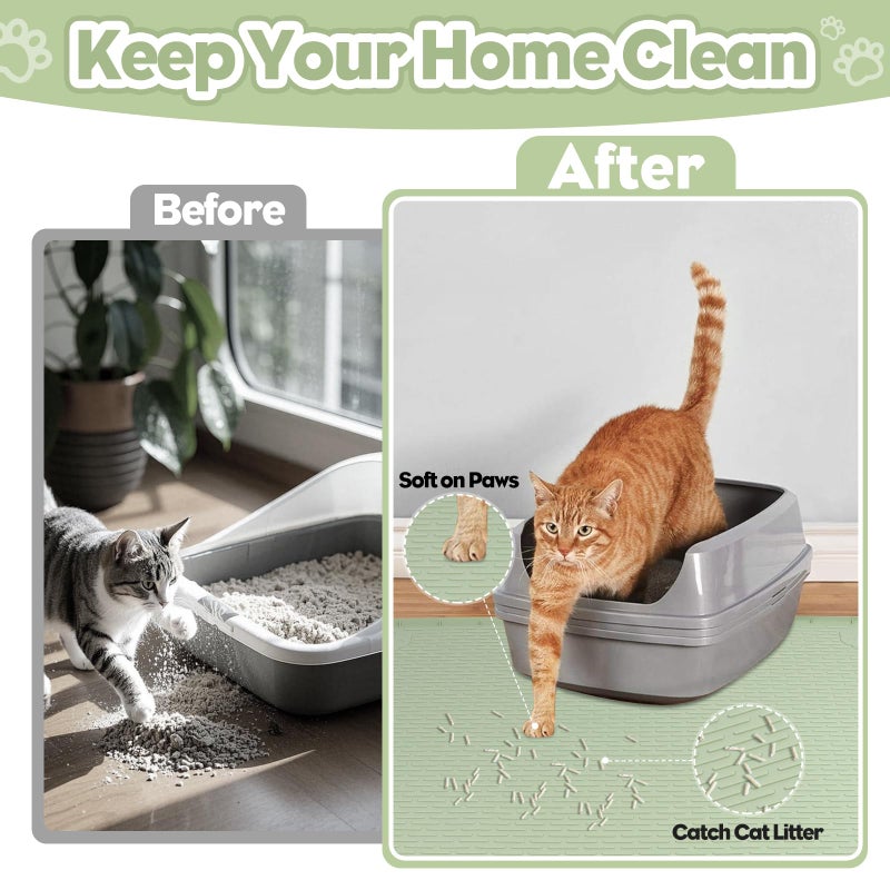 Bartuke Cat Litter Mat, Extra Large 40" x 28" Silicone Mat Litter Trapping Mat for Scatter Control, Soft on Kitty Paws, Easy to Clean (Green) - Image 2