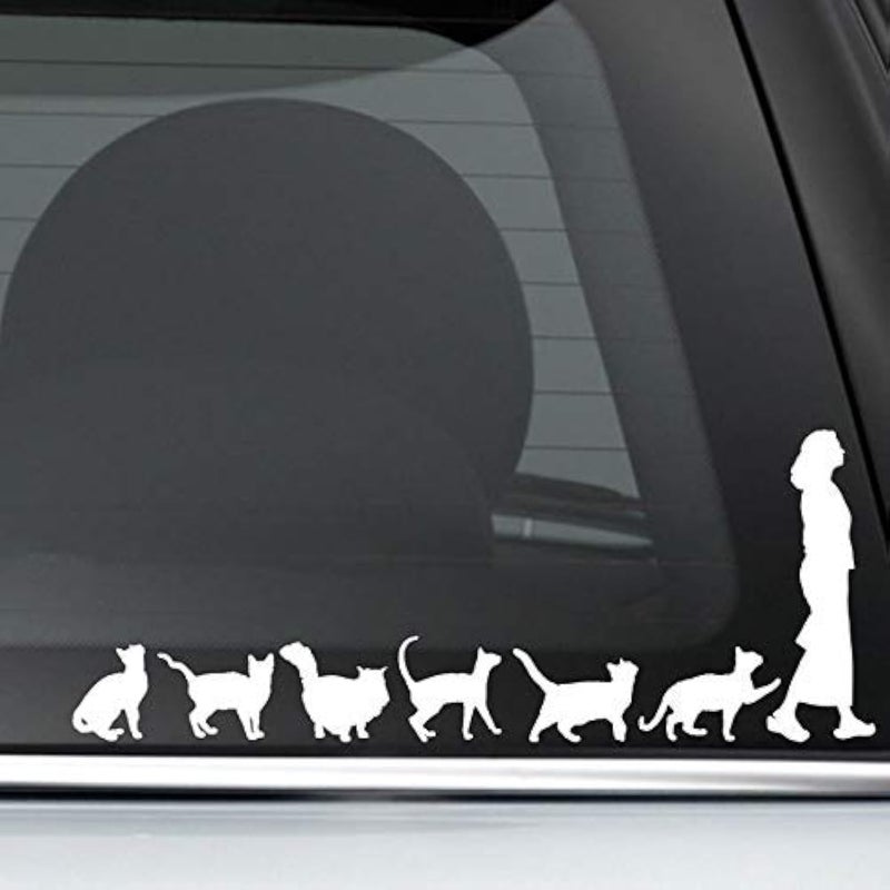 MAF - CAT Lady Cats Follow Woman White 5" Art Vinyl Decal Sticker for Cars LAPTOPS Walls Windows Toolbox Gift