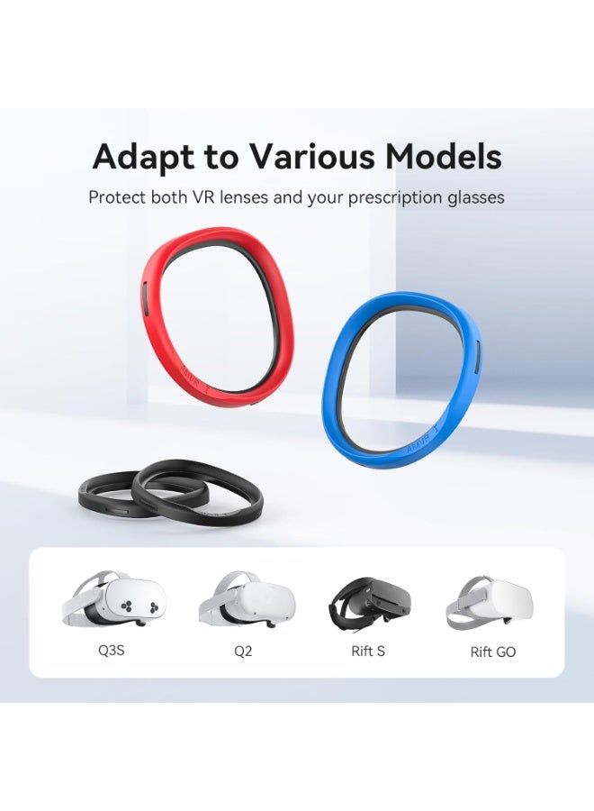 AMVR 6 Pairs Glasses Spacer for Oculus Quest 2, VR Lens Protector Accessories Silicone Anti-Scratch Ring to Protect Headset Lens and Glasses Compatible with Meta Quest 1/Rift S/Go（Red & Blue, Black） - Image 2