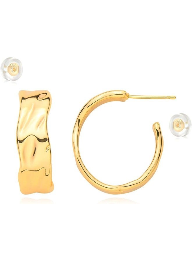 Mevecco Women Huggie Earrings Gold Hoop 14K Gold Filled Small Simple Handmade Hypoallergenic Everyday Jewelry - Image 1