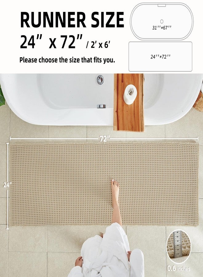 TYUU Pale Beige Long Bathroom Rug, Waffle Runner Rug Bathroom Non Slip Washable Super Absorbent Quick Dry Boho Farmhouse Bath Mat, 72''x24'' Pale Beige - Image 2