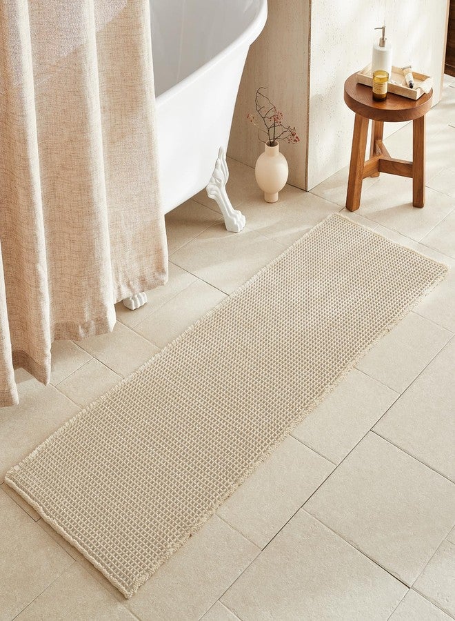 TYUU Pale Beige Long Bathroom Rug, Waffle Runner Rug Bathroom Non Slip Washable Super Absorbent Quick Dry Boho Farmhouse Bath Mat, 72''x24'' Pale Beige - Image 1
