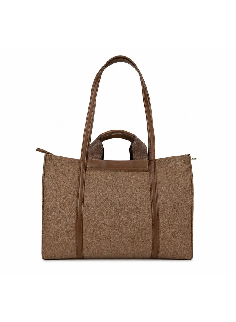BAGCO Women’s Textured Tote Bag with Matching Wallet – Brown - Image 2