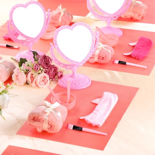 Lineshading 8 Set Spa Party Supplies With Heart Shaped Mirror, Desk Mat, Face Mask Brush, Mixing Bowl, Headband, Facial Towel - Sleepover Party Slumber Night Essentials - Image 5