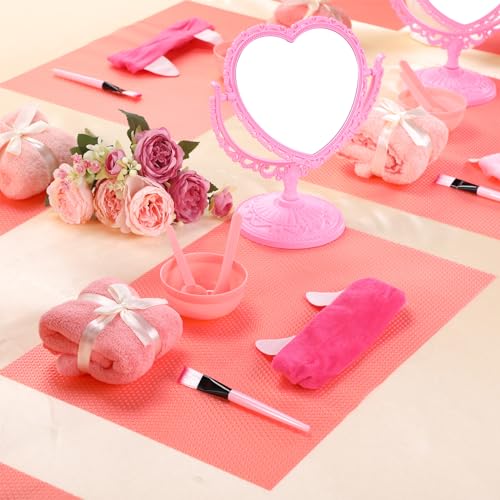 Lineshading 8 Set Spa Party Supplies With Heart Shaped Mirror, Desk Mat, Face Mask Brush, Mixing Bowl, Headband, Facial Towel - Sleepover Party Slumber Night Essentials - Image 4