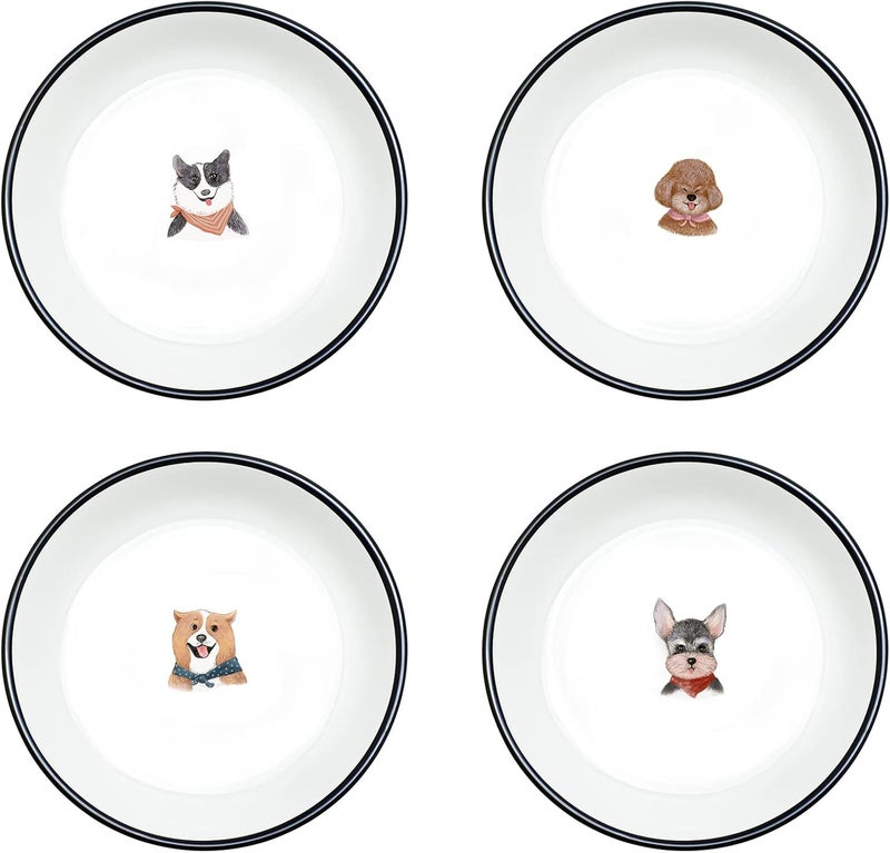 SOCOSY Cute Retro Style Smiling Dogs Ceramic Seasoning Dishes Sauce Dish Sushi Dipping Bowl Appetizer Plates Tea Bag Holder Serving Dish for Kitchen 5 Inch Set of 4  - Image 1