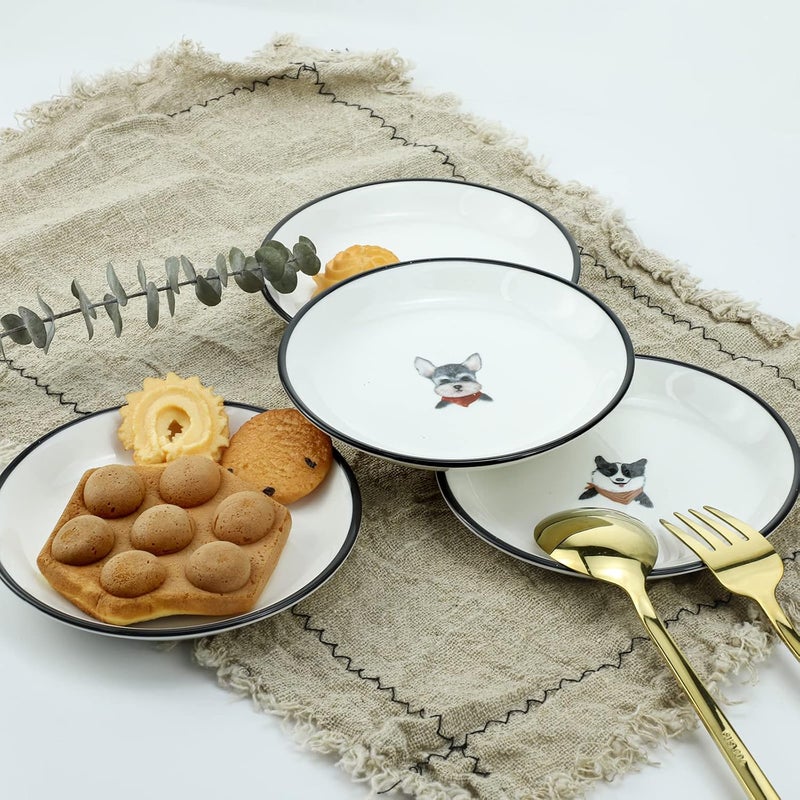 SOCOSY Cute Retro Style Smiling Dogs Ceramic Seasoning Dishes Sauce Dish Sushi Dipping Bowl Appetizer Plates Tea Bag Holder Serving Dish for Kitchen 5 Inch Set of 4  - Image 5