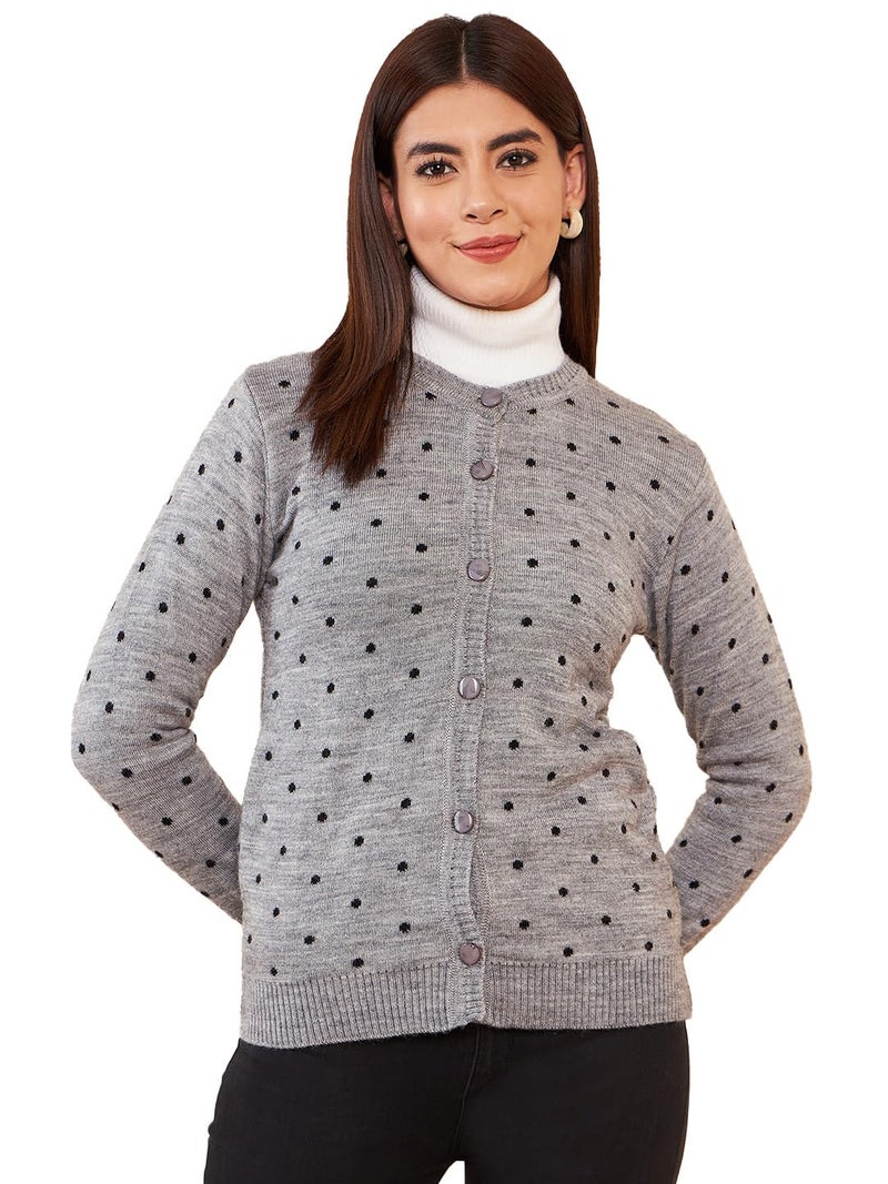 Pivl Womens Winter Season Round Neck Full Sleeves Sweater/Cardigan-GREY-2XL - Image 1