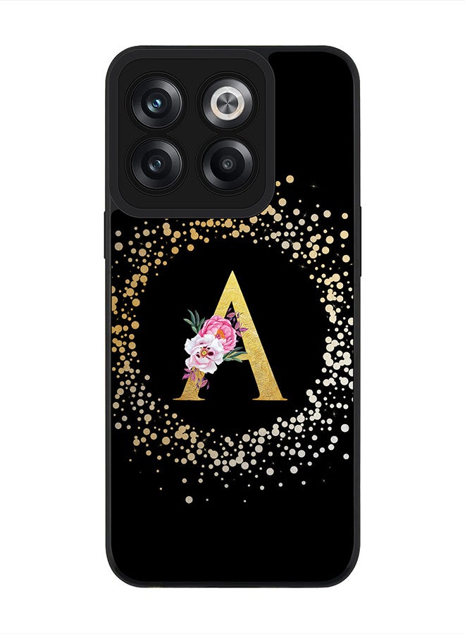Stylizedd Rugged Black edge case for OnePlus 10T, Slim fit Rubber Edges Thin Cover -  Custom Monogram Initial Letter Floral Pattern Alphabet - A  (Black ) - Image 1