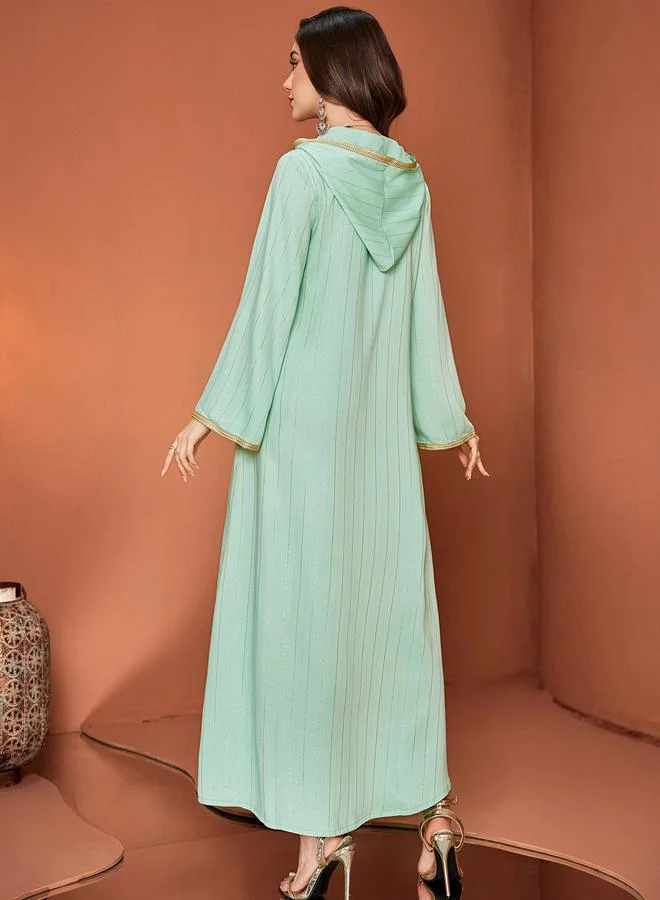 Styli Striped Embroidered Hooded Jalabiya