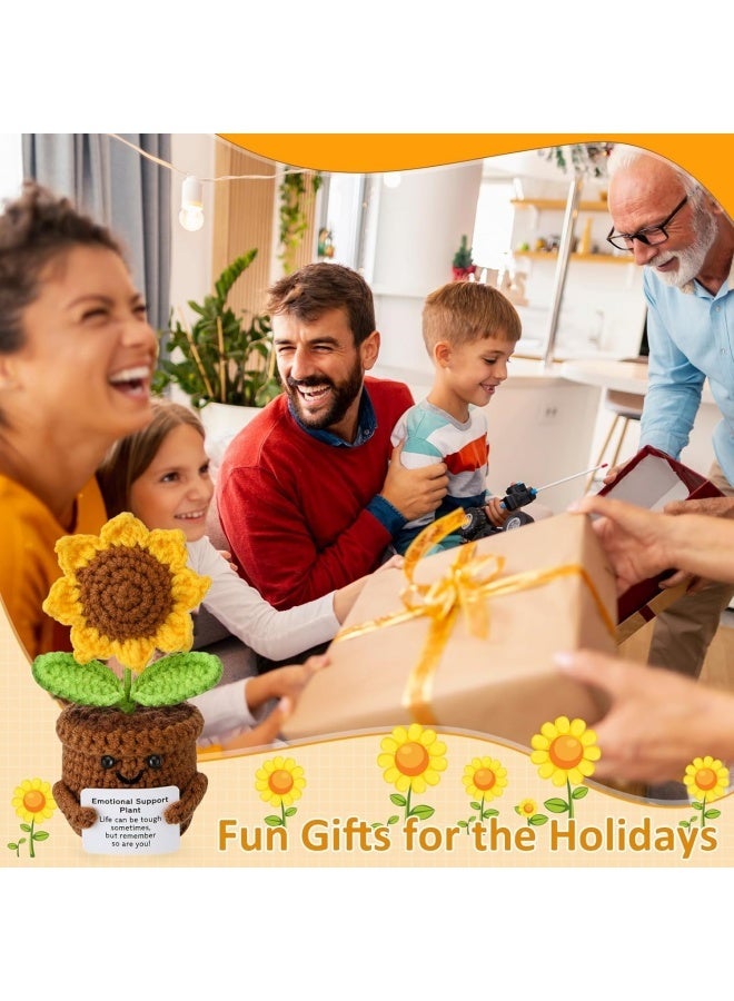 زهور عباد الشمس الاصطناعية الكروشيه للديكورات هدايا إيجابية مضحكة للنساء نبات قطيفة للدعم العاطفي للمنزل والمكتب وديكور السيارة - Image 3