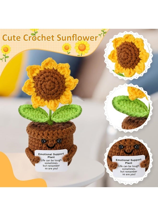 زهور عباد الشمس الاصطناعية الكروشيه للديكورات هدايا إيجابية مضحكة للنساء نبات قطيفة للدعم العاطفي للمنزل والمكتب وديكور السيارة - Image 5