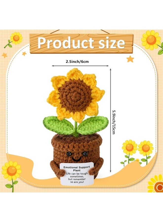 زهور عباد الشمس الاصطناعية الكروشيه للديكورات هدايا إيجابية مضحكة للنساء نبات قطيفة للدعم العاطفي للمنزل والمكتب وديكور السيارة - Image 4