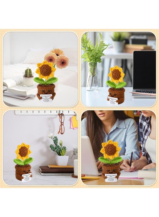 زهور عباد الشمس الاصطناعية الكروشيه للديكورات هدايا إيجابية مضحكة للنساء نبات قطيفة للدعم العاطفي للمنزل والمكتب وديكور السيارة - Image 2